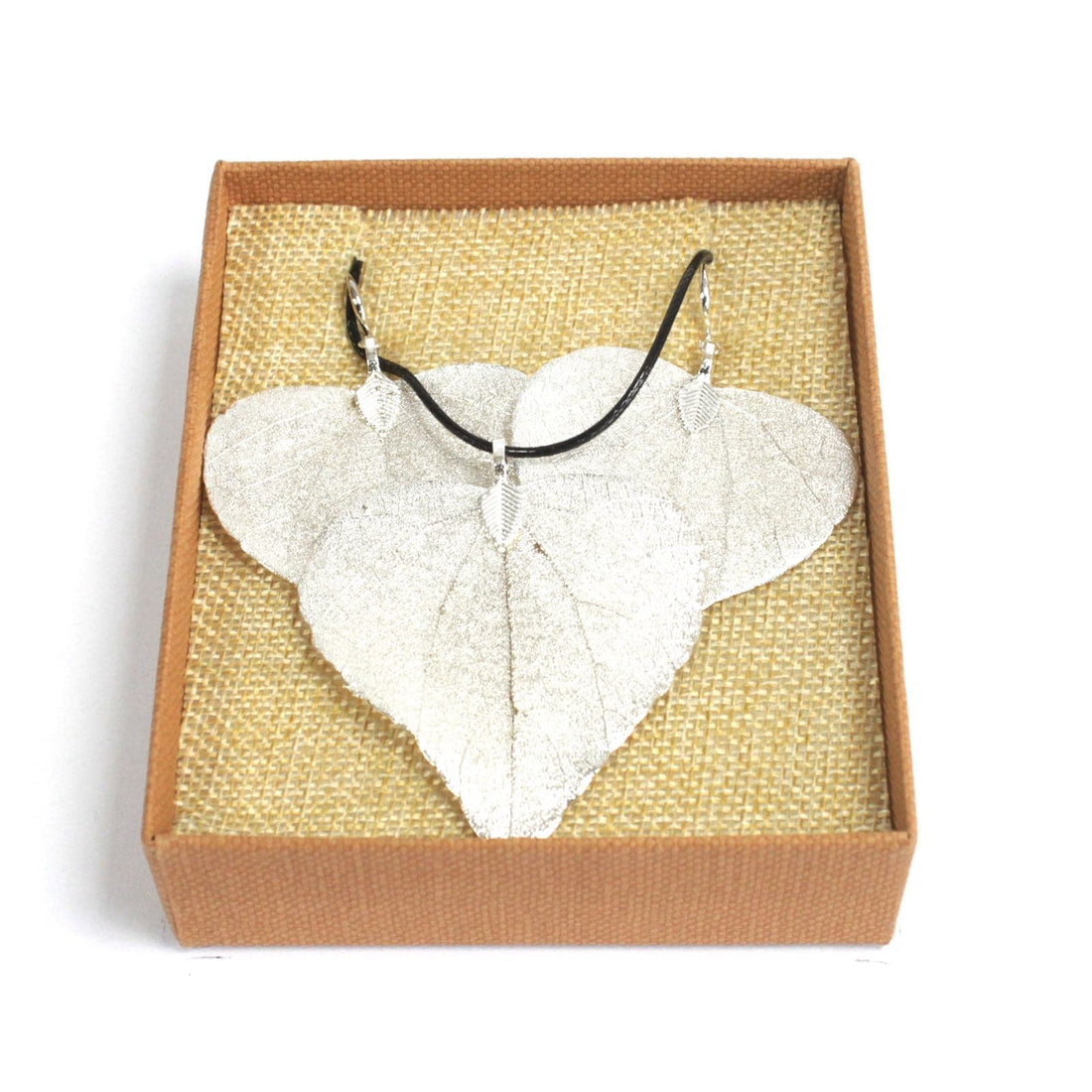 Necklace & Earring Set - Heart Leaf - Silver - best price from Maltashopper.com POT-05