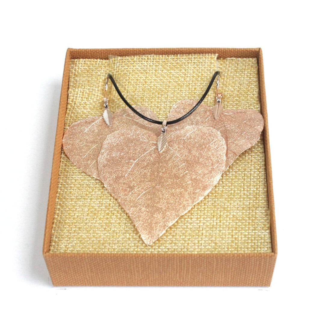 Necklace & Earring Set - Heart Leaf - Pink Gold - best price from Maltashopper.com POT-07