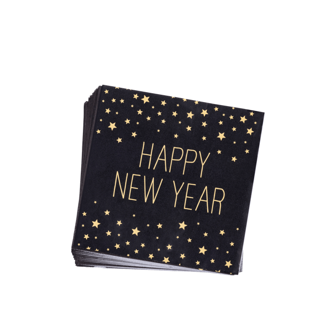 Casa HAPPY YEAR BLACK Set of 20 black napkins W 33 x L 33 cm