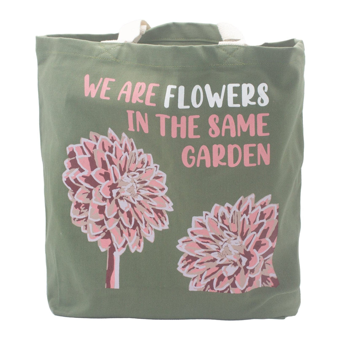 Printed Cotton Bag - We are Flowers - Olive - best price from Maltashopper.com PCB-03A