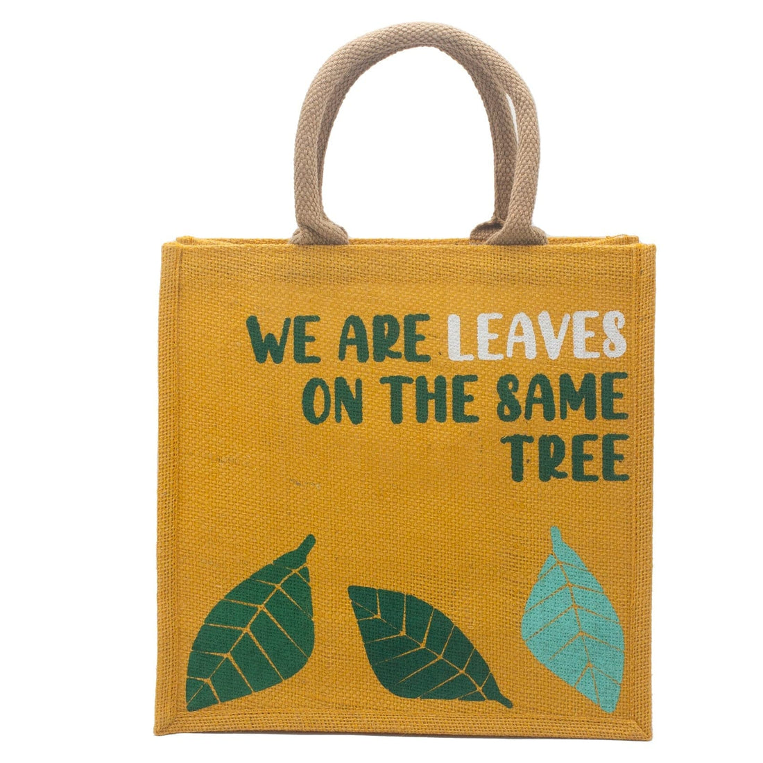 Printed Jute Bag - We are Leaves - Yellow - best price from Maltashopper.com PJB-02A