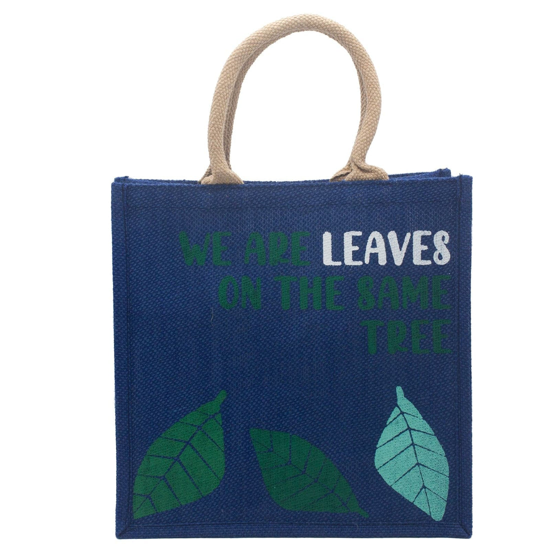 Printed Jute Bag - We are Leaves - Blue - best price from Maltashopper.com PJB-02B