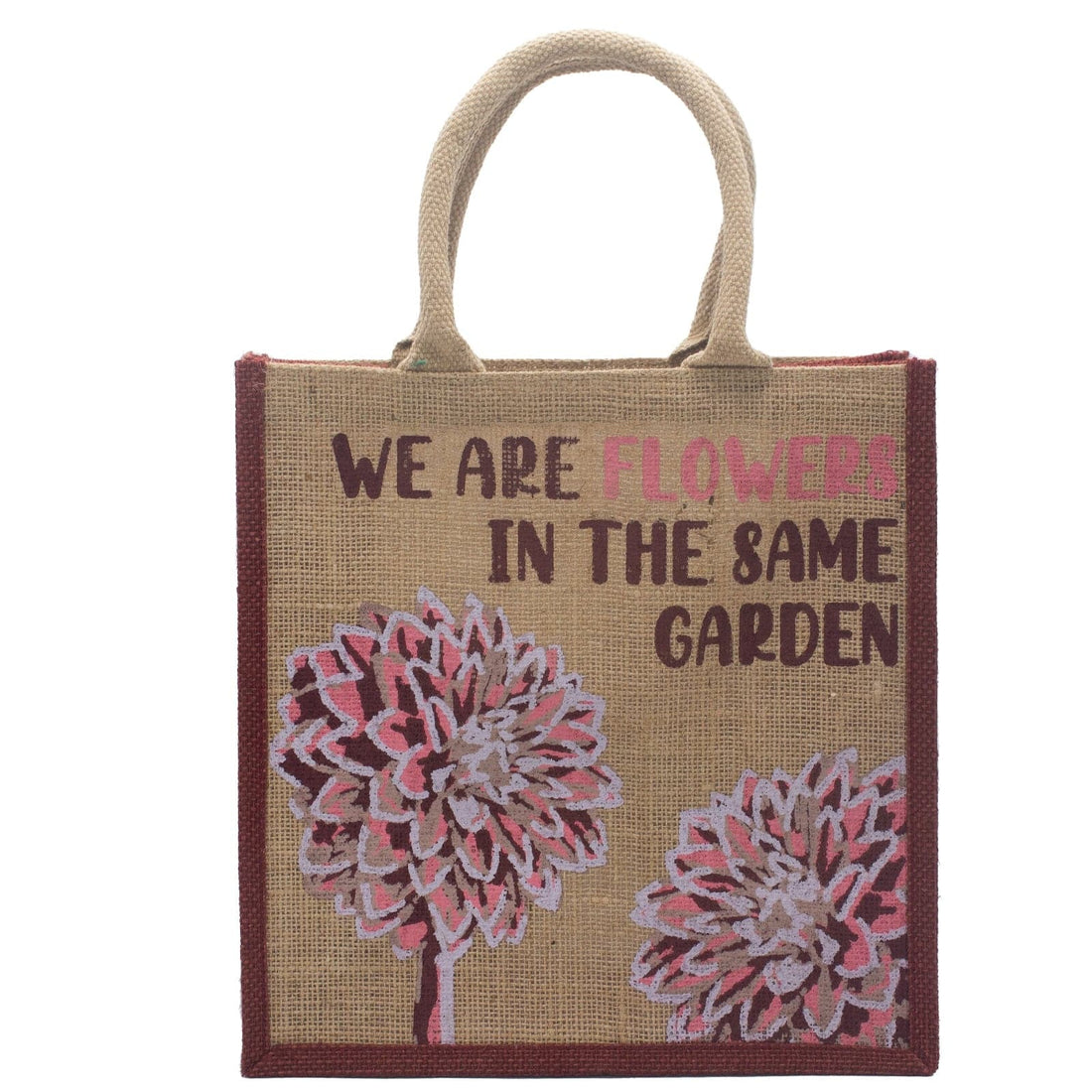 Printed Jute Bag - We are Flowers - Natural - best price from Maltashopper.com PJB-03C