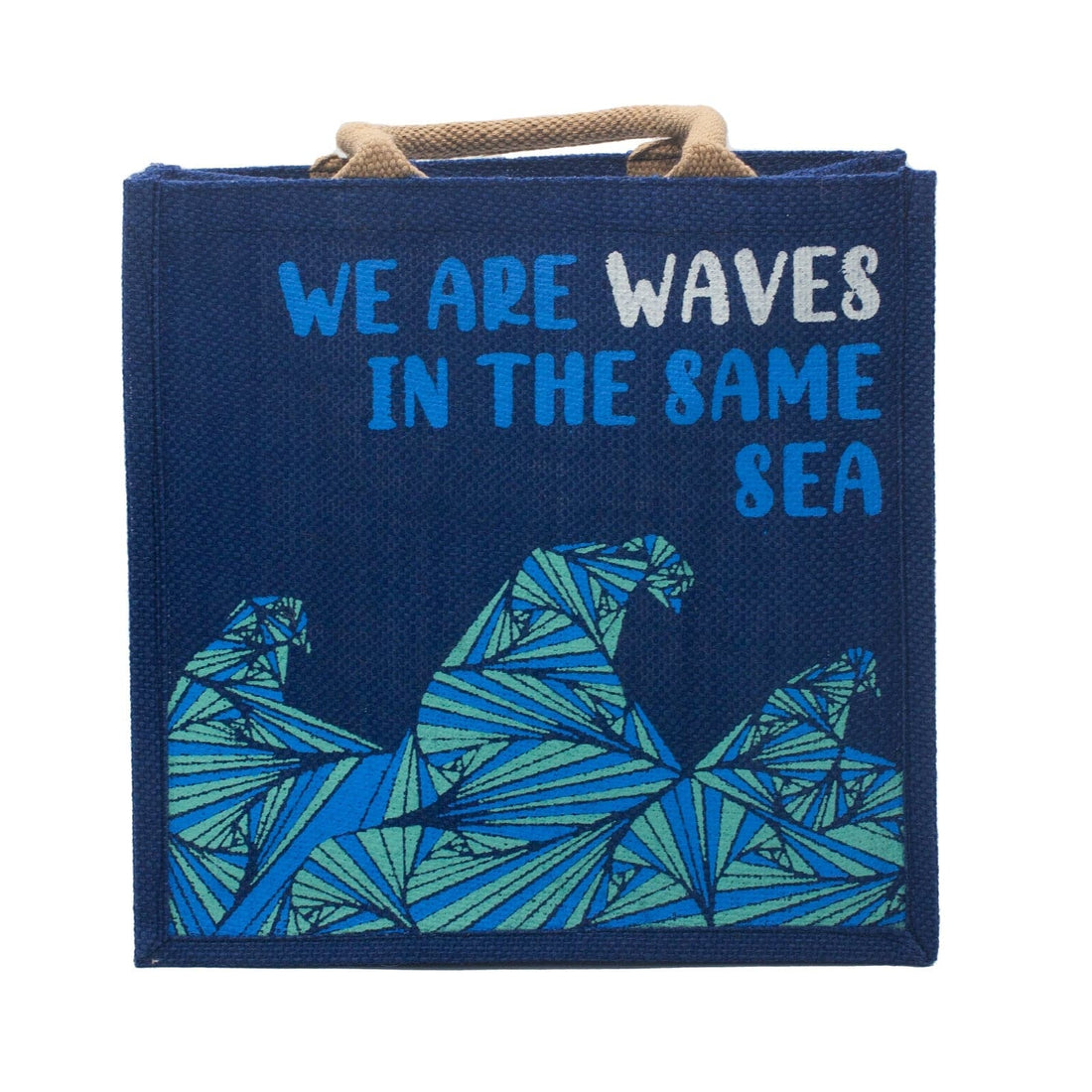 Printed Jute Bag - We are Waves - Blue - best price from Maltashopper.com PJB-01B