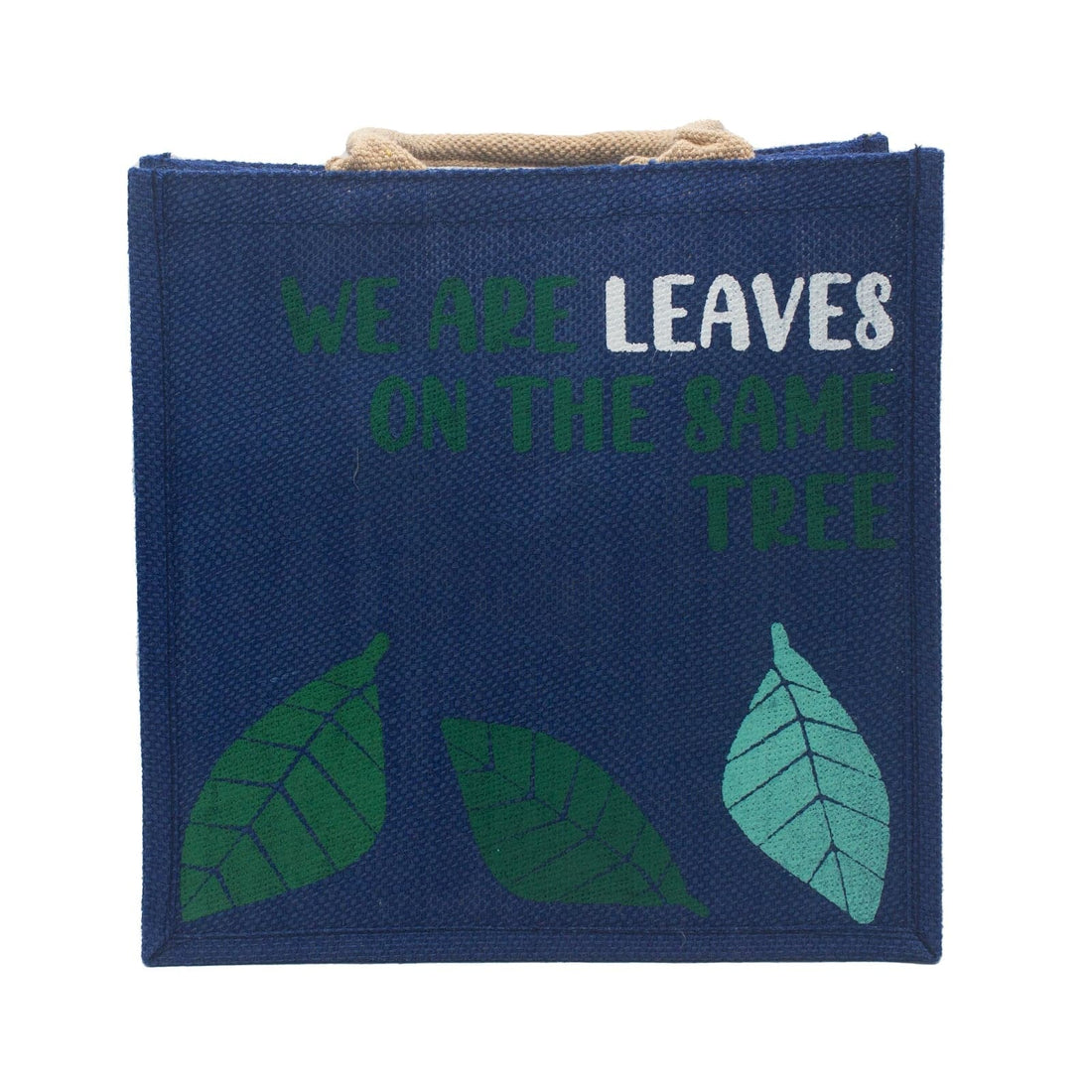 Printed Jute Bag - We are Leaves - Blue - best price from Maltashopper.com PJB-02B
