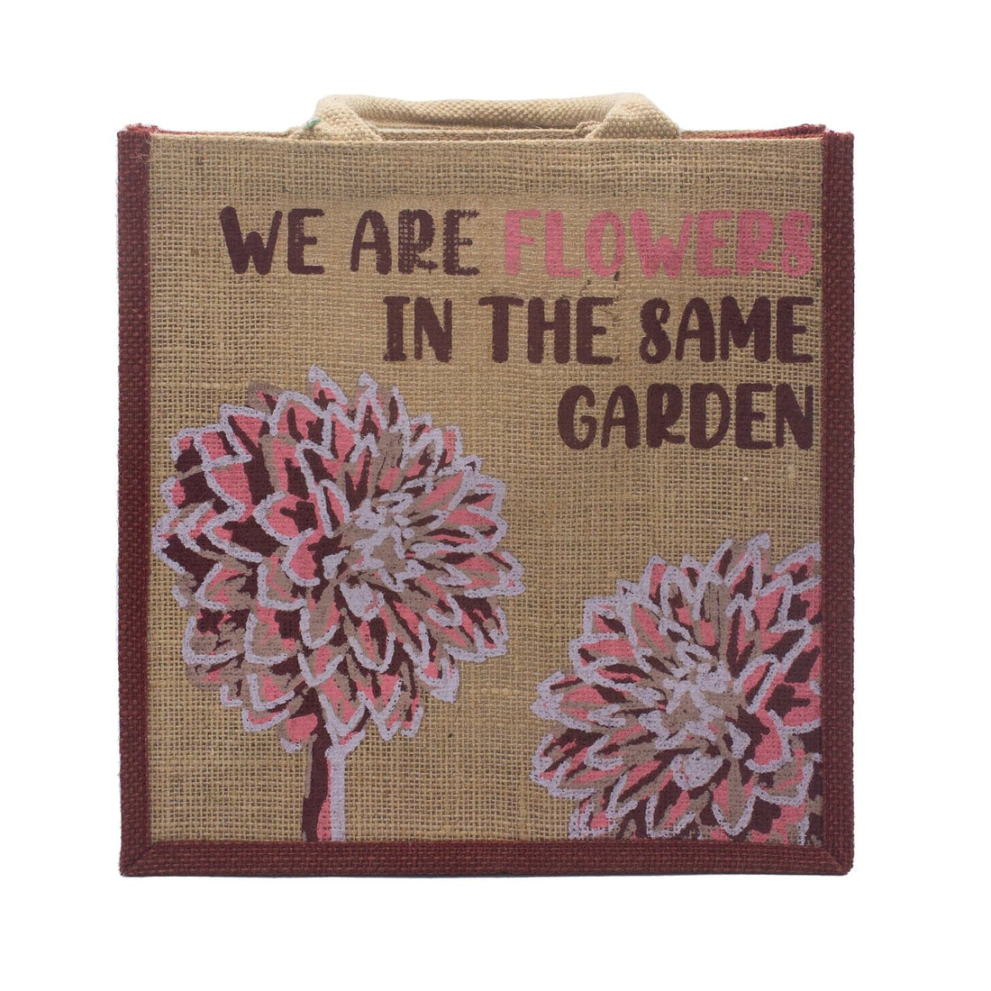 Printed Jute Bag - We are Flowers - Natural - best price from Maltashopper.com PJB-03C