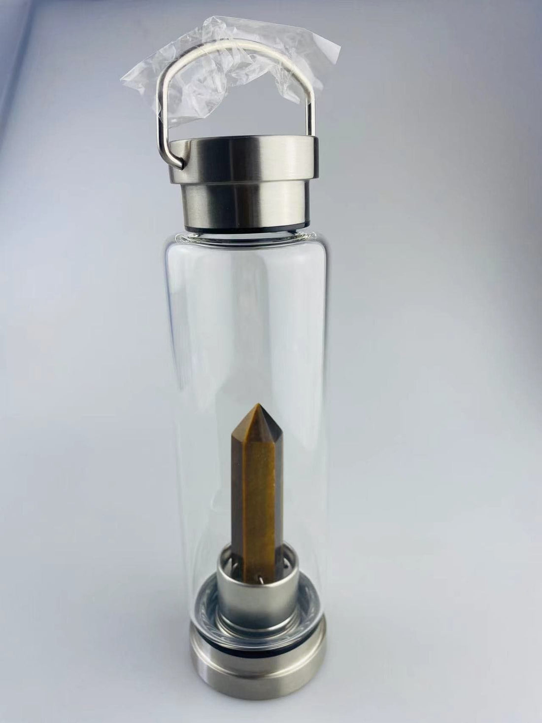 Crystal Infused Glass Water Bottle - Determined Tiger's Eye - Obelisk - best price from Maltashopper.com CGWB-05