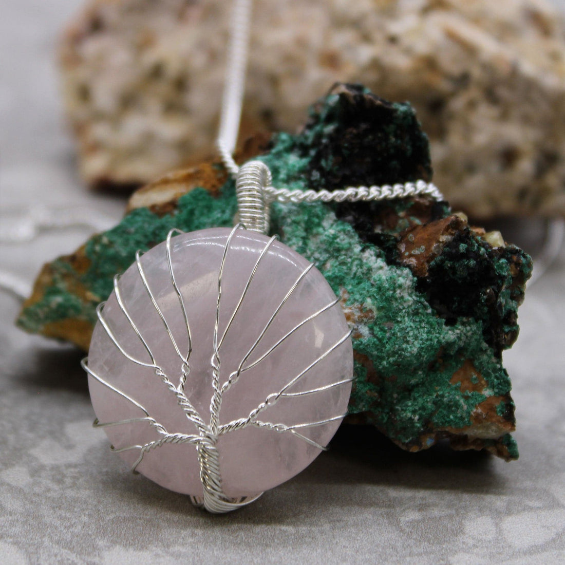 Tree of Life Gemstone Necklace - Rose Quartz - best price from Maltashopper.com IGJ-01