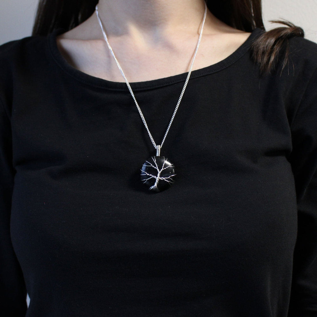 Tree of Life Gemstone Necklace - Black Onyx - best price from Maltashopper.com IGJ-04