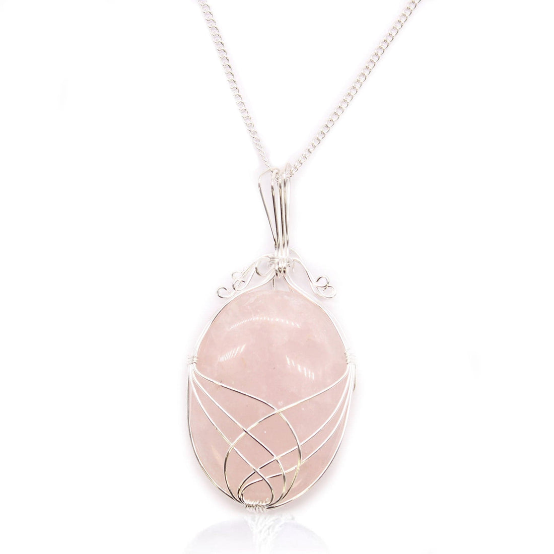 Swirl Wrapped Gemstone Necklace - Rose Quartz - best price from Maltashopper.com IGJ-06