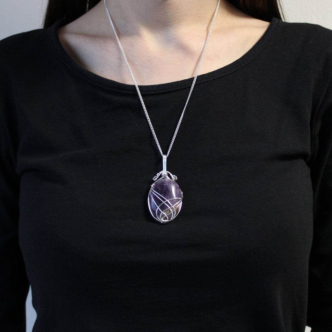 Swirl Wrapped Gemstone Necklace - Amethyst - best price from Maltashopper.com IGJ-08