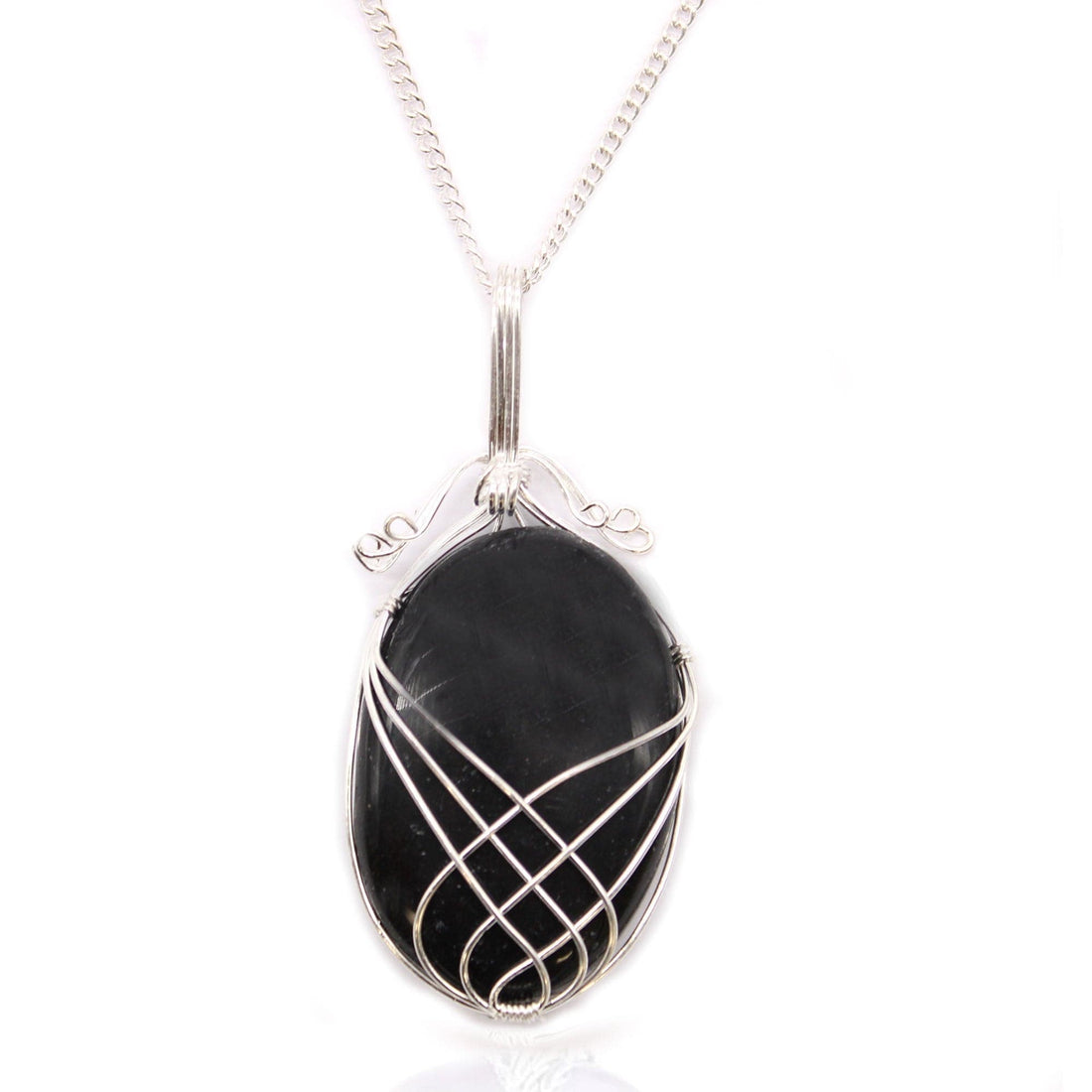 Swirl Wrapped Gemstone Necklace - Black Onyx - best price from Maltashopper.com IGJ-09