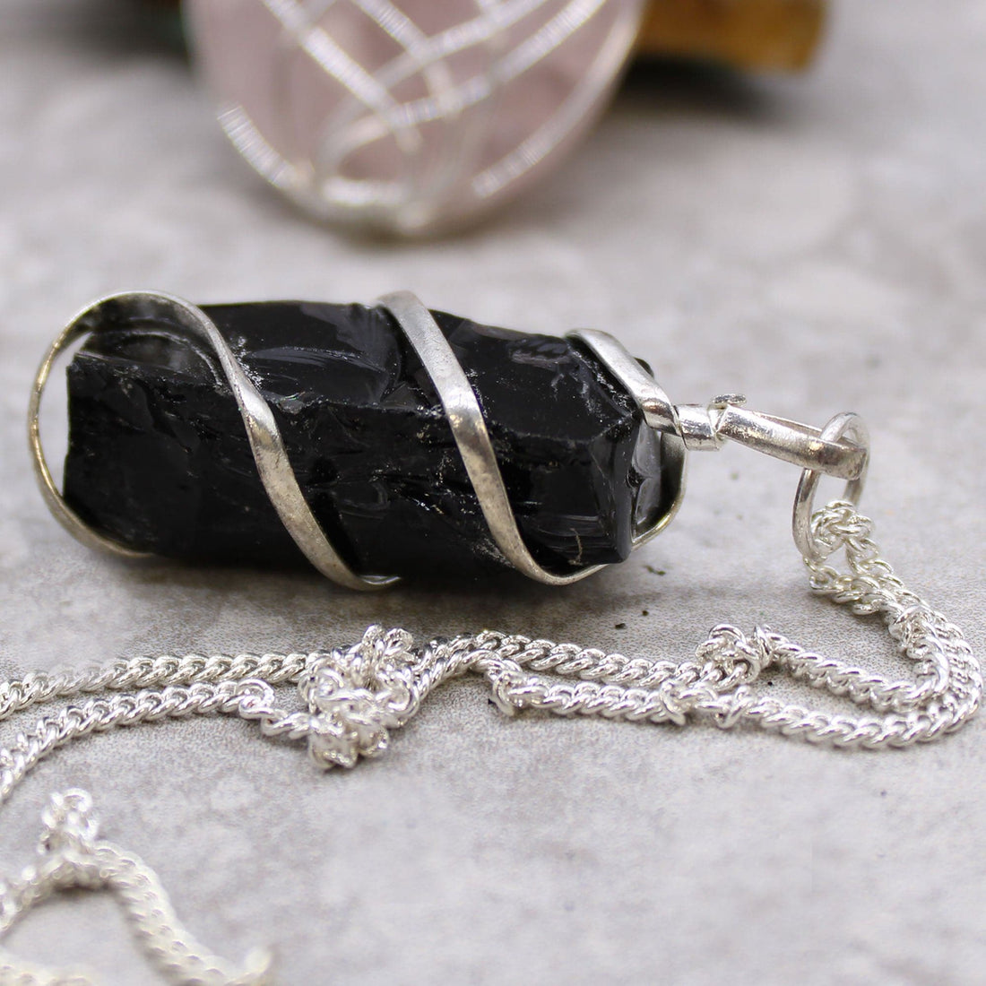 Cascade Wrapped Gemstone Necklace - Rough Black Onyx - best price from Maltashopper.com IGJ-14