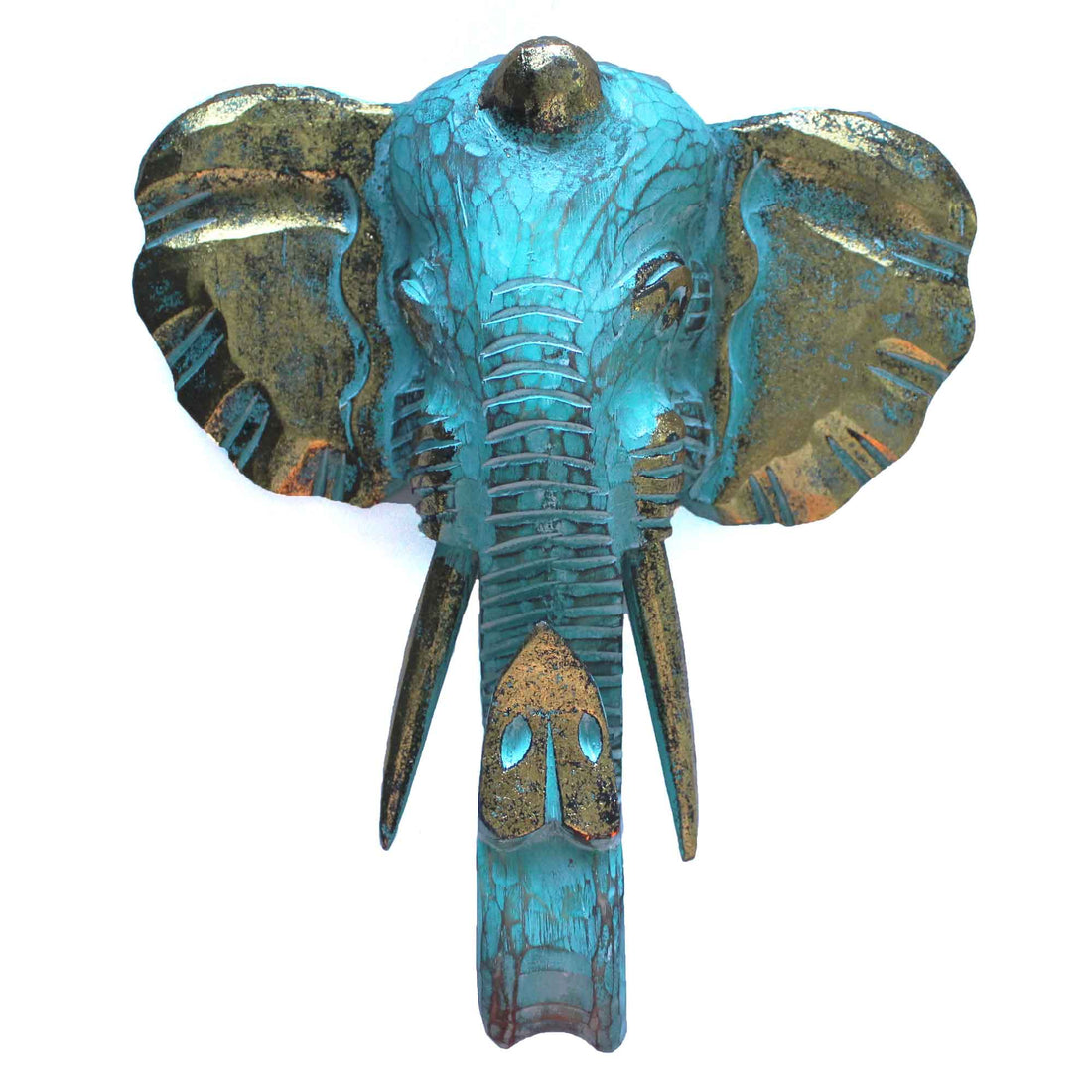 Large Elephant Head - Gold & Turquoise - best price from Maltashopper.com VINTEP-04