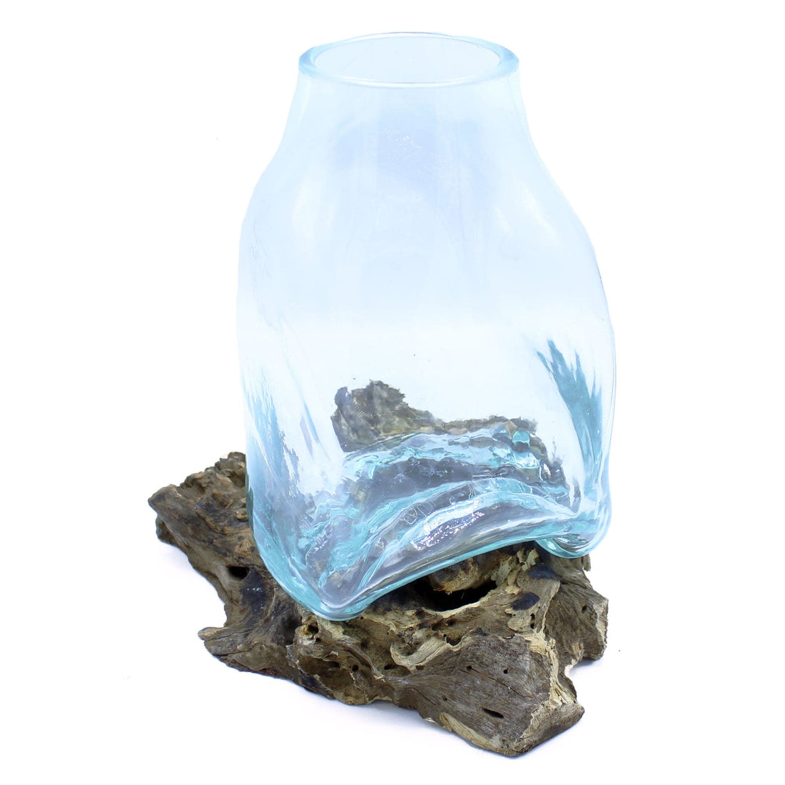 Large Molten Glass Vase - Terrarium Jar on Wood - best price from Maltashopper.com MGW-38