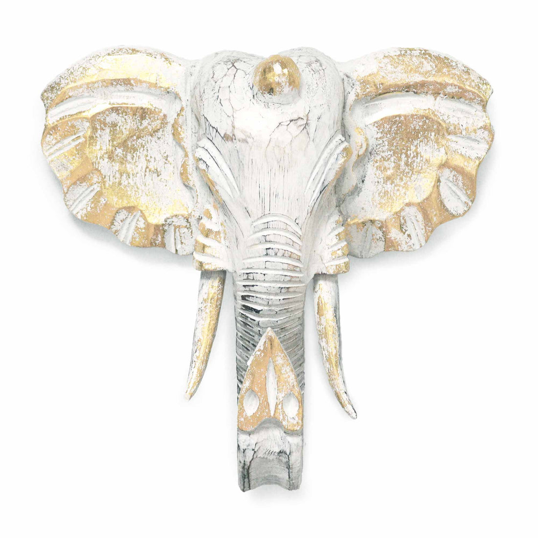Large Elephant Head - Gold & Whitewash - best price from Maltashopper.com VINTEP-03