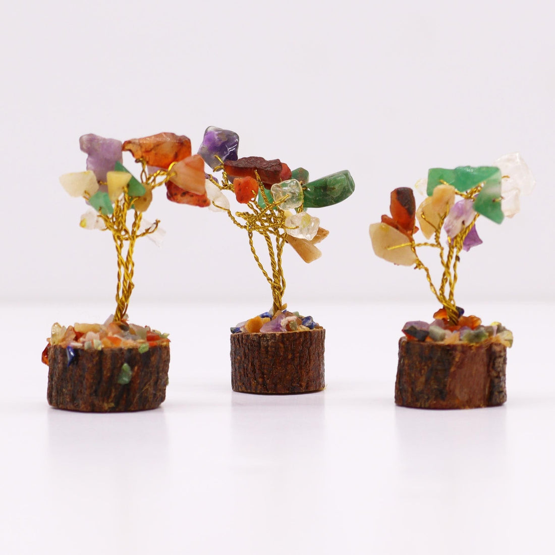 Mini Gemstone Trees On Wood Base - Multi Stones (15 stones) - best price from Maltashopper.com MGEMT-11