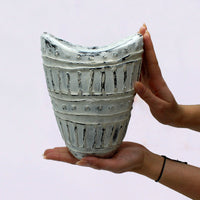 Wide Neck Shaped Vase - Cream 22cm