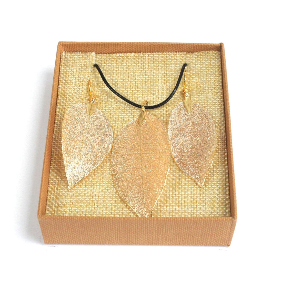 Necklace & Earring Set - Bravery Leaf - Gold - best price from Maltashopper.com POT-02