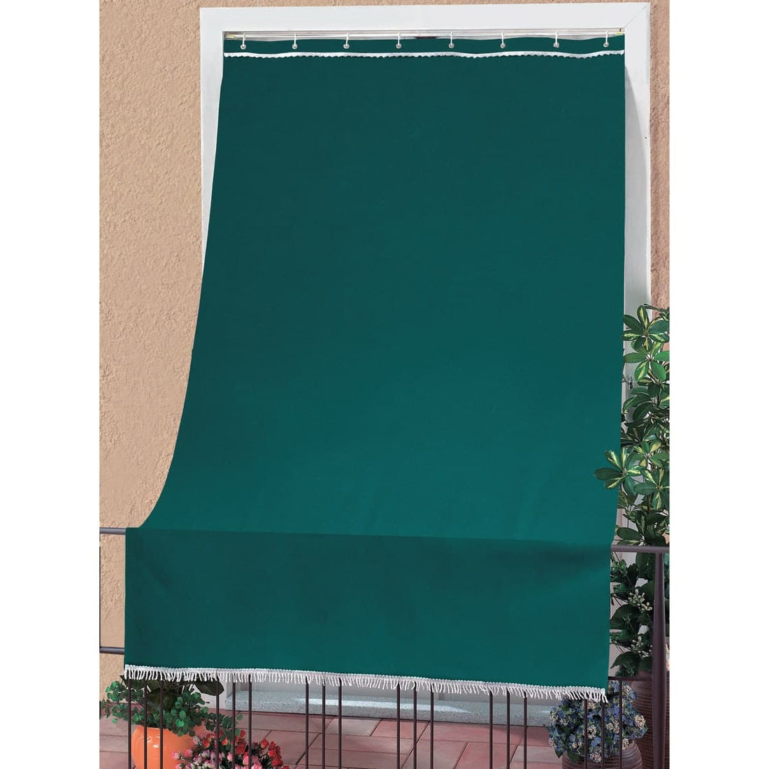 CARIBBEAN BALCONY AWNING 140X300 GREEN W/HANGINGS AND HOOKS