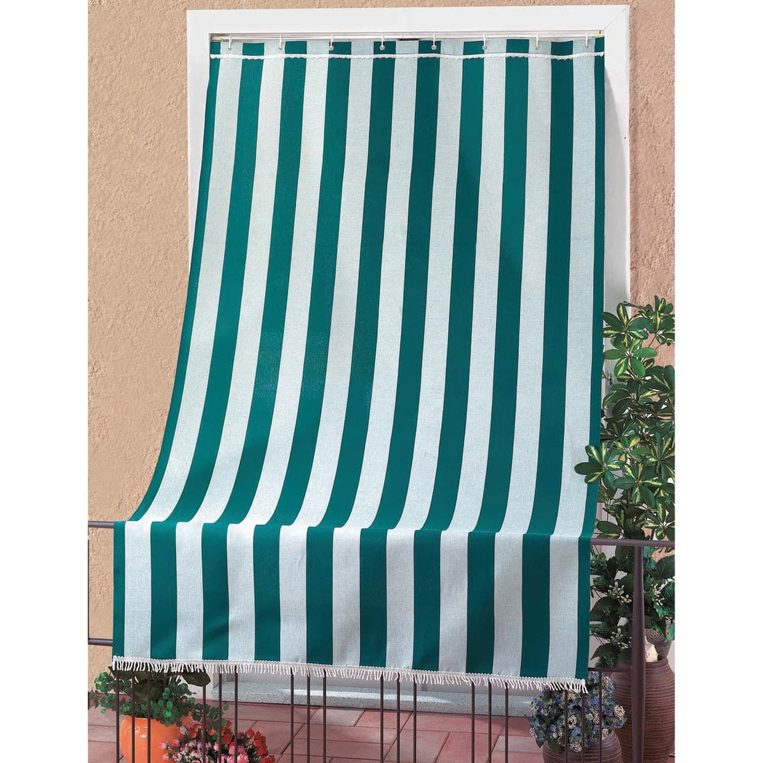 CARIBBEAN BALCONY AWNING 140X300 R/GREEN W/GLOOPS AND HOOKS
