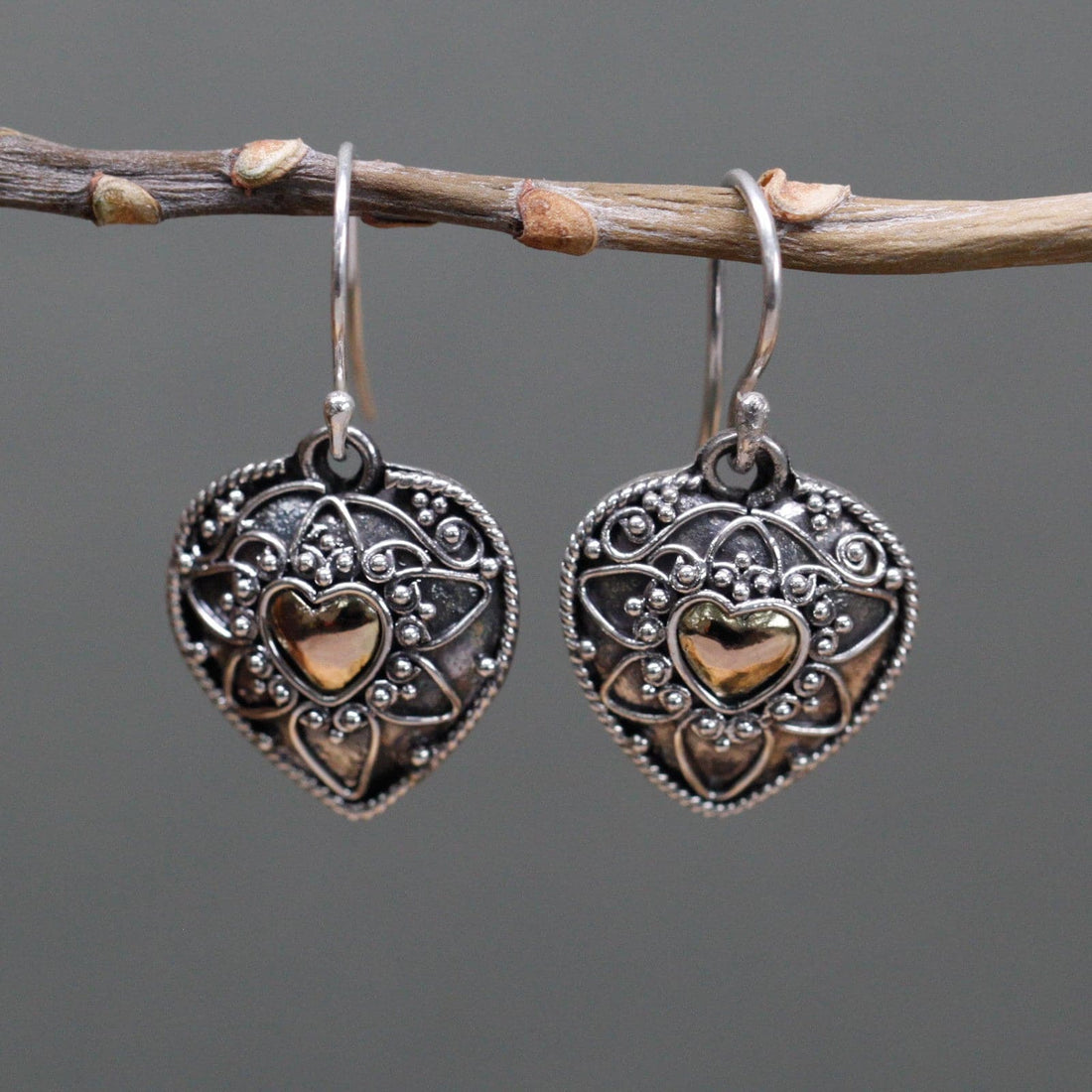 Silver & Gold Earring - Mandala Hearts - best price from Maltashopper.com SGJ-06