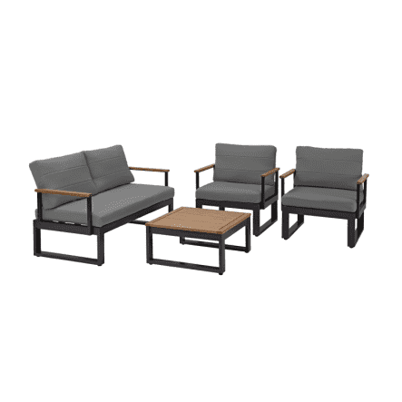ORIS NATERIAL - Coffee Set 4 seats aluminum and eucalyptus wood with cushions