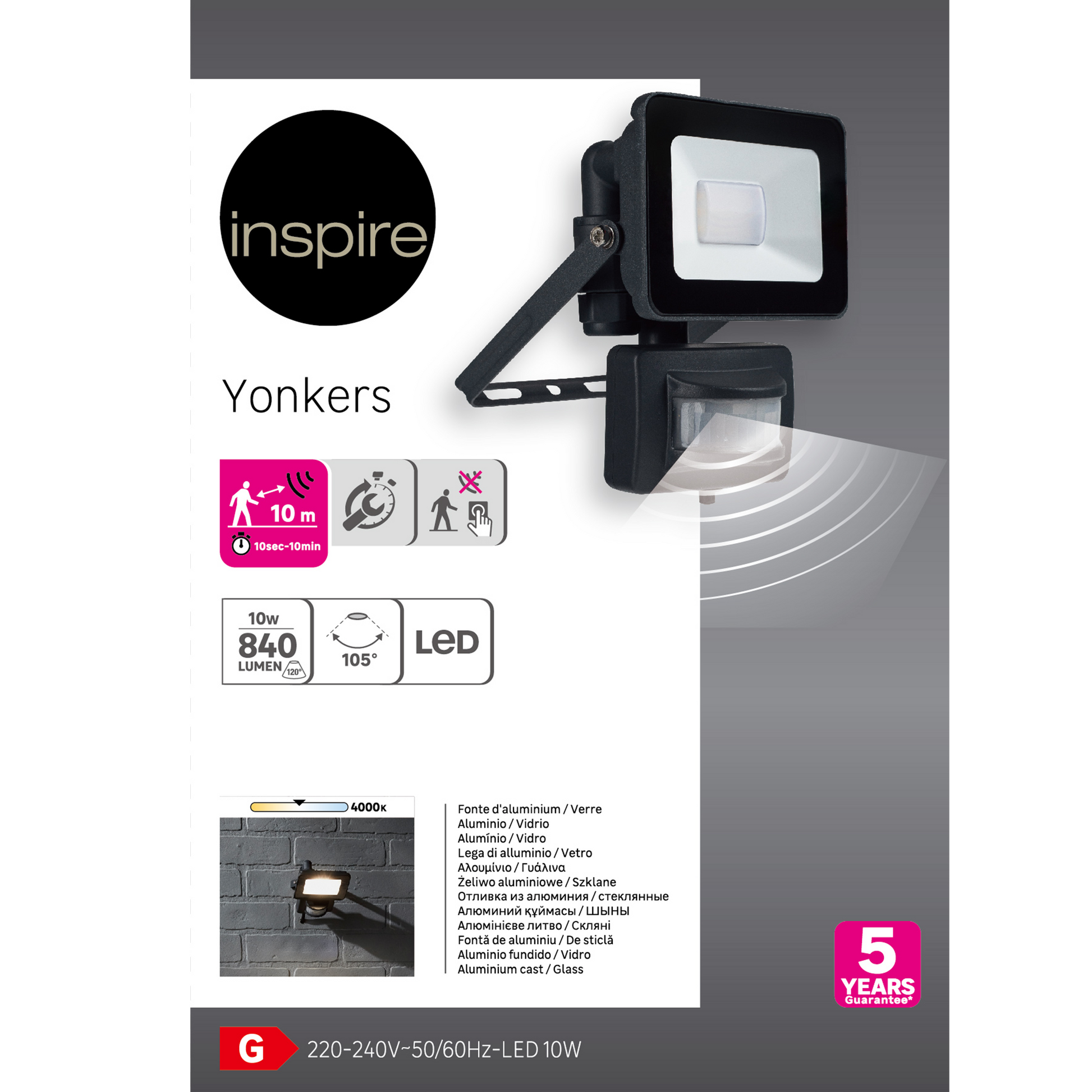 YONKERS ALUMINIUM PROJECTOR BLACK LED10W WITH MOTION SENSOR