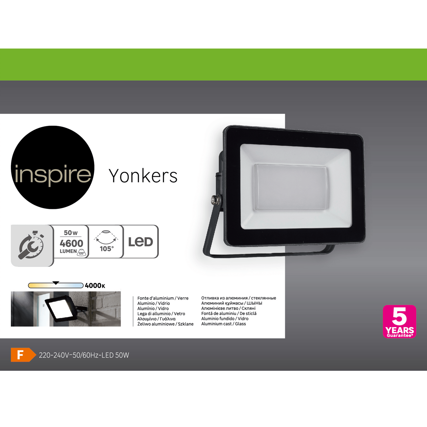 Bricocenter YONKERS PROJECTOR ALUMINIUM GREY 16.3X6.7 CM LED 50W NATURAL LIGHT IP65