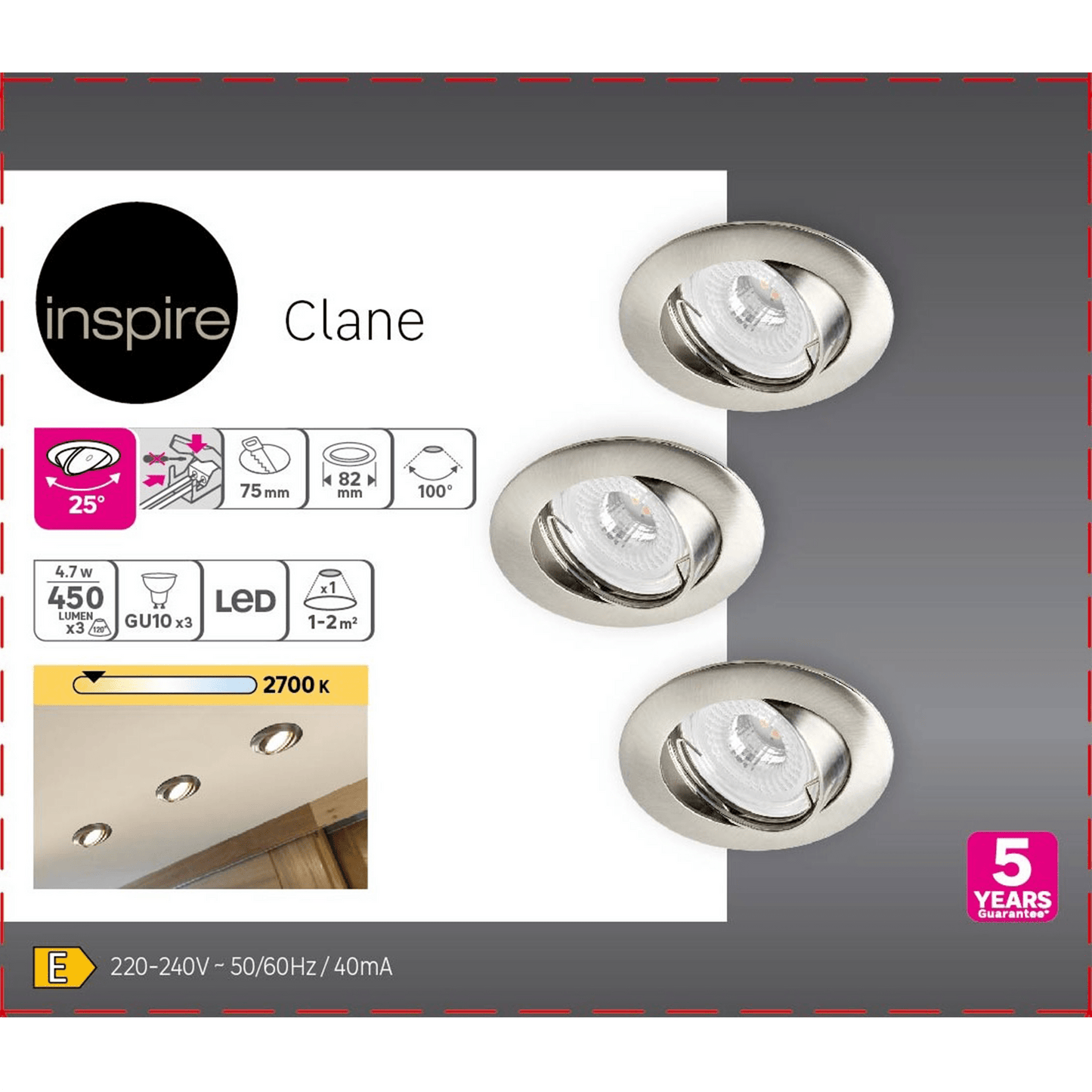 Bricocenter 3 RECESSED SPOTLIGHTS CLANE ALUMINIUM NICKEL D7.5 CM LED GU10=6W WARM LIGHT ADJUSTABLE