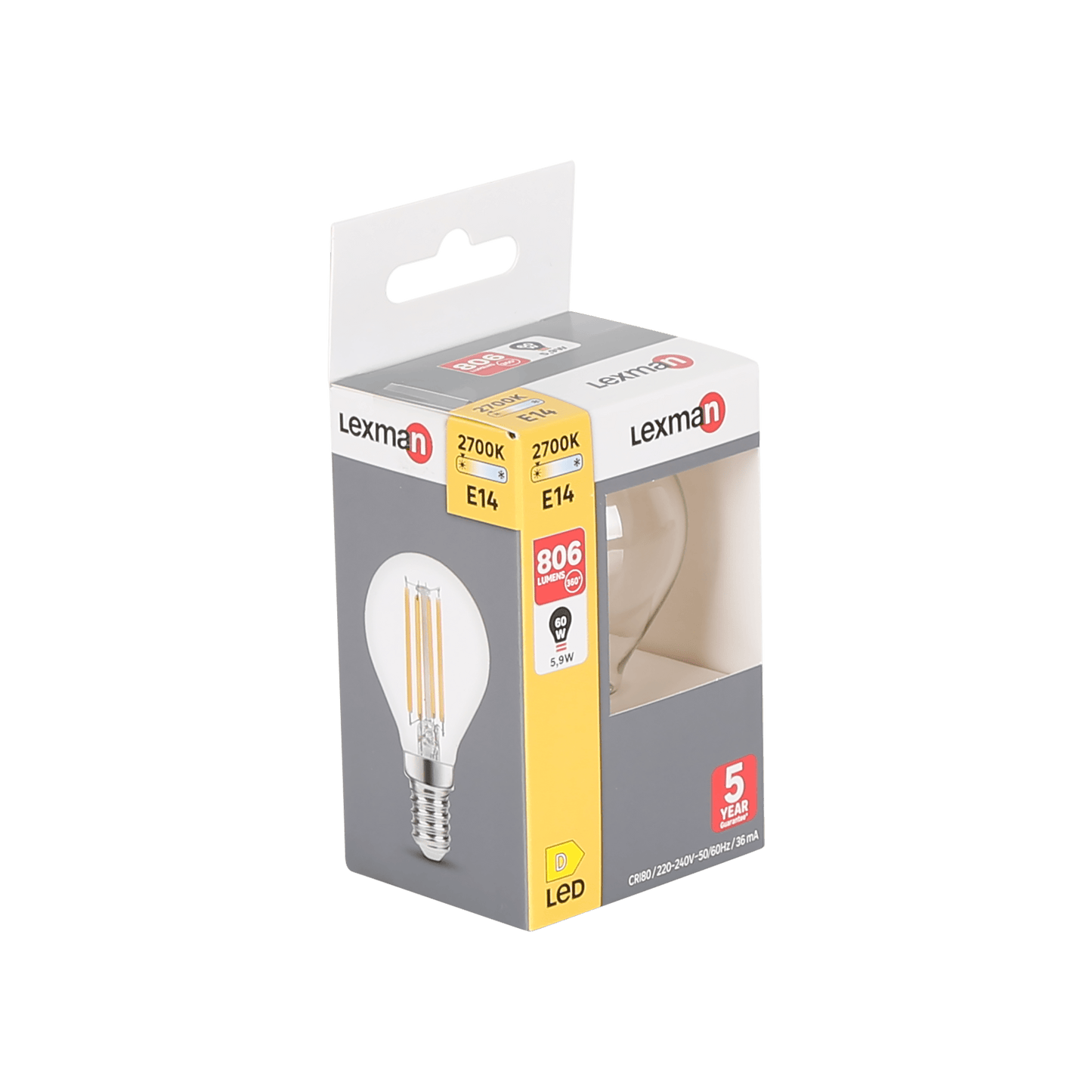 Bricocenter LED BULB E14=60W SPHERE TRANSPARENT WARM LIGHT