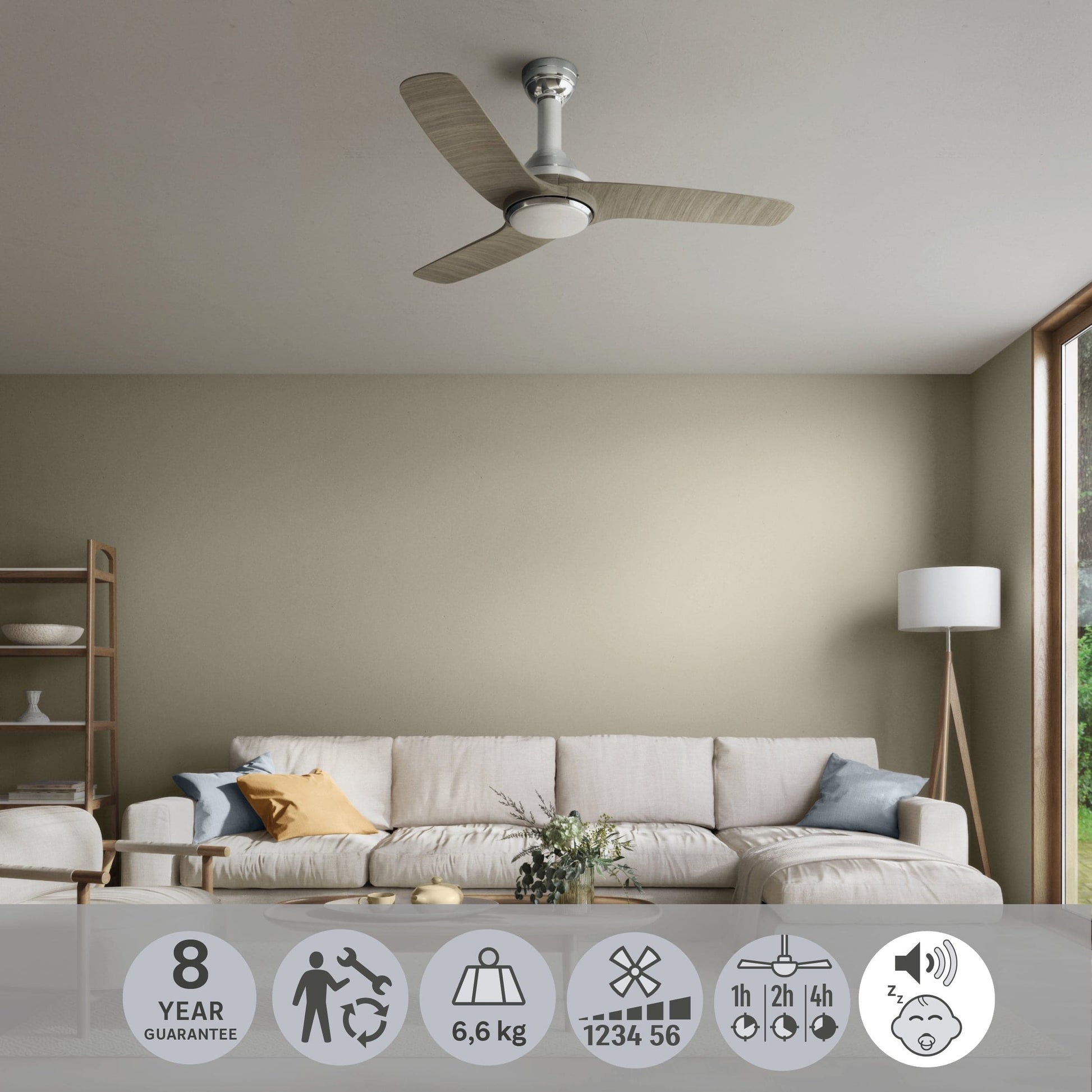 GANDIA CEILING FAN 3 BLADES D132 CCT DIMM METAL CHROME AND GREY PLASTIC - Premium Fan with Light from Bricocenter - Just €168.99! Shop now at Maltashopper.com