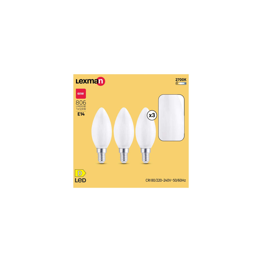 Bricocenter 3 LED BULBS E14 =60W CANDLE FROSTED WARM LIGHT