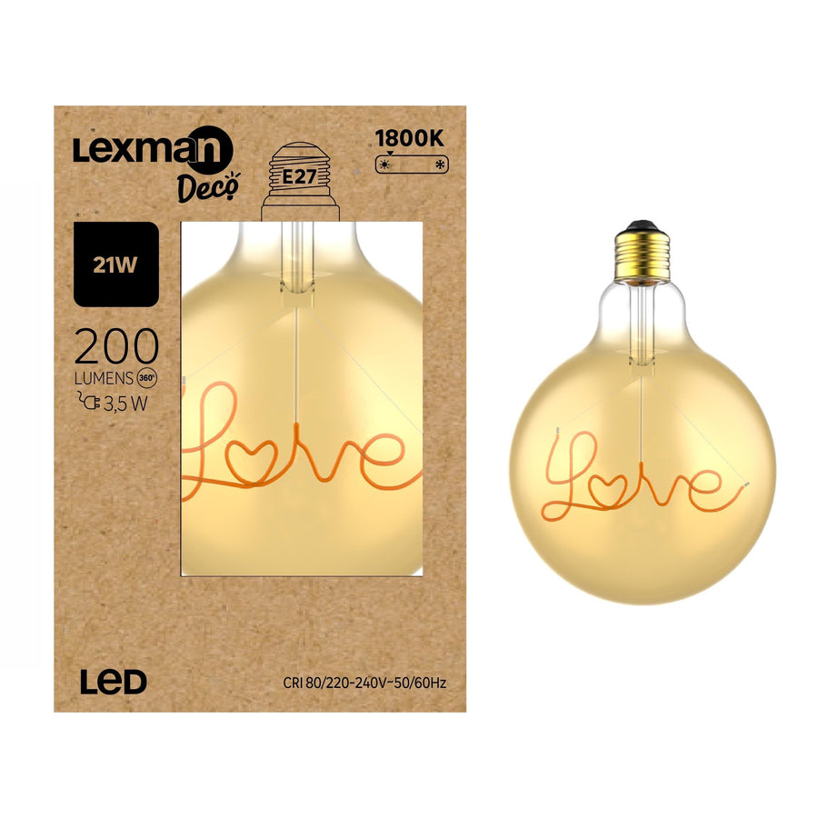 Bricocenter LOVE LED DECORATIVE BULB E27=21W GLOBE G125 AMBER WARM LIGHT
