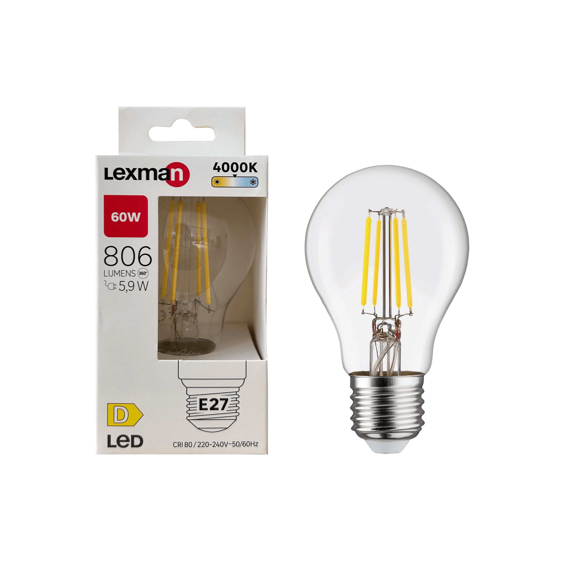 Bricocenter LED BULB E27=60W DROP CLEAR NATURAL LIGHT
