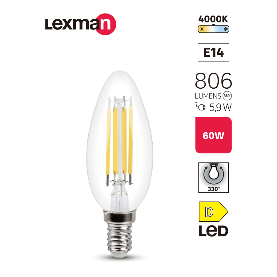 Bricocenter LED BULB E14=60W CANDLE CLEAR NATURAL LIGHT
