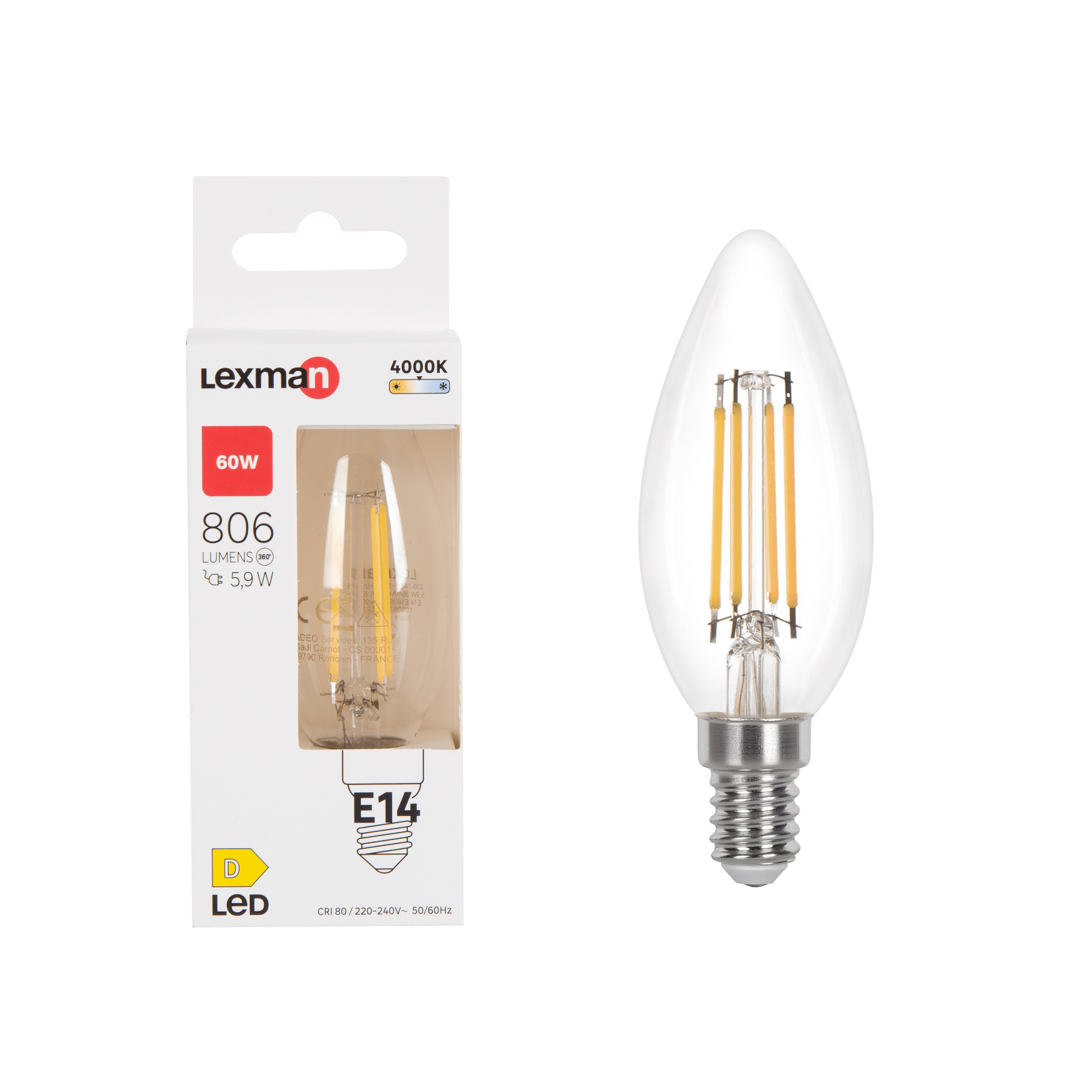 Bricocenter LED BULB E14=60W CANDLE CLEAR NATURAL LIGHT