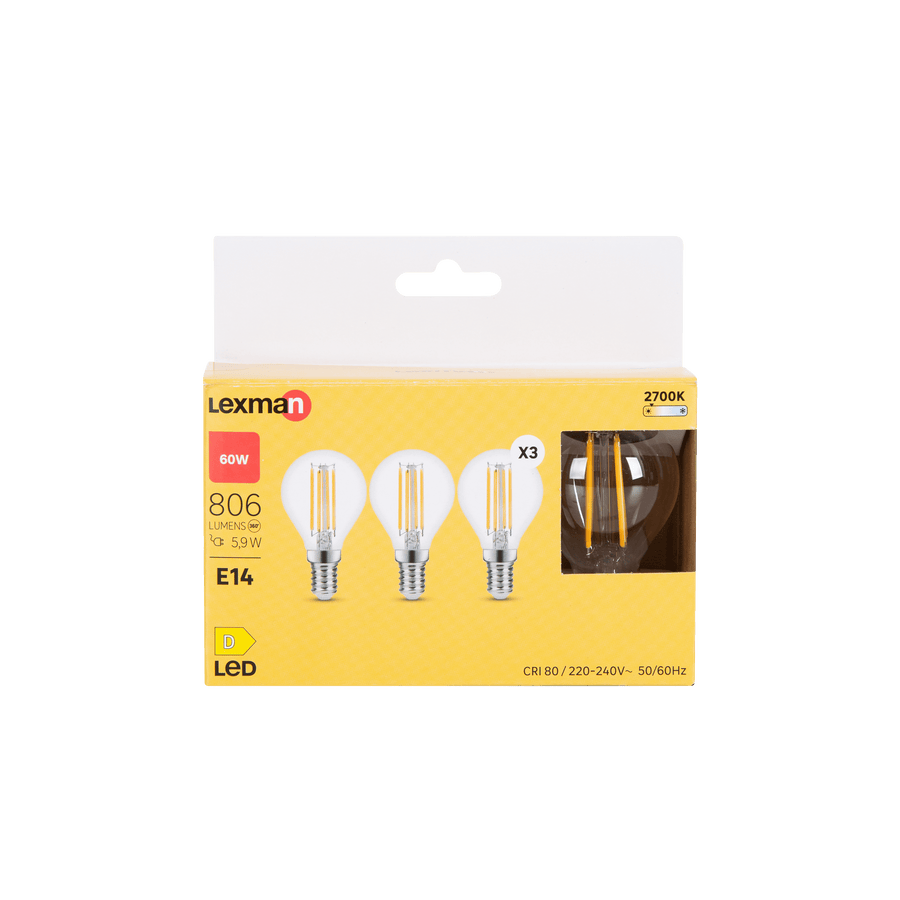 Bricocenter 3 LED BULBS E14=60W TRANSPARENT SPHERE WARM LIGHT