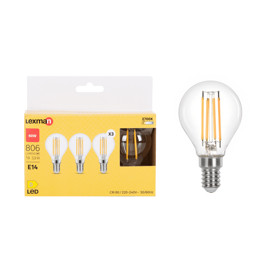 Bricocenter 3 LED BULBS E14=60W TRANSPARENT SPHERE WARM LIGHT