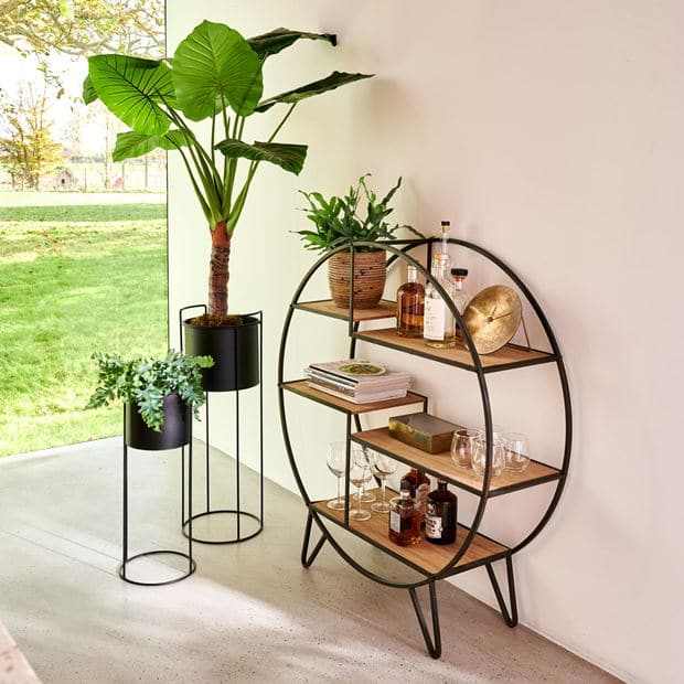 Casa SIRKEL Wall shelf black, natural H 110 x W 100 x D 31.5 cm