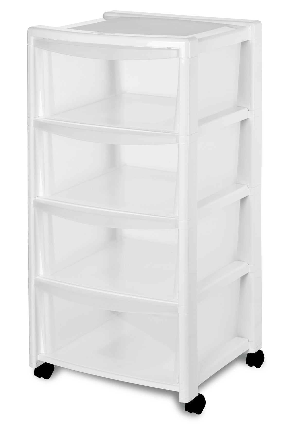 WHITE CABINET 4 TRANSPARENT DRAWERS H80xW40xD40CM PLASTIC CABINET WITH WHEELS
