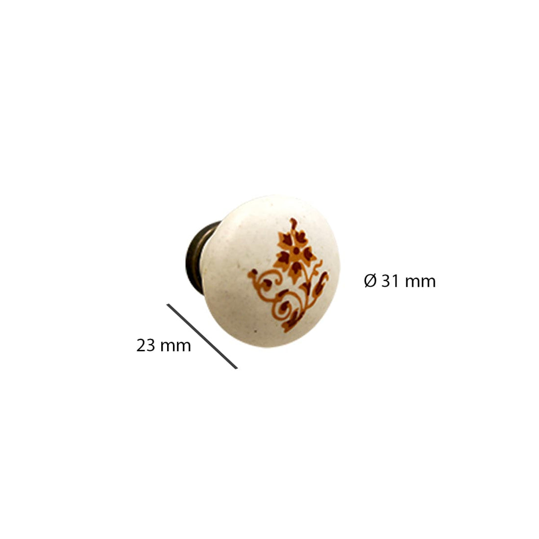 2 WHITE CERAMIC KNOBS D 31MM WITH DECORATION