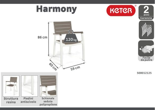 HARMONY CHAIR WITH ARMREST 59x60x86 CAPUCCINO