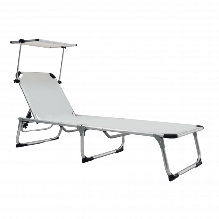 AZUR Folding sunbed with white textile aluminum canopy Best Price at Maltashopper