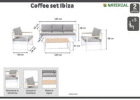 IBIZA -Coffee set, 5seats, sofa, 2 armchairs , table, aluminium, eucalyptus, white