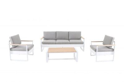 IBIZA -Coffee set, 5seats, sofa, 2 armchairs , table, aluminium, eucalyptus, white