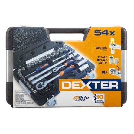 SET 54 PCS. SOCKETS+BITS DEXTER CHROME VANADIUM ASSORTED SIZES, 1/4-1/2INCH SOCKET