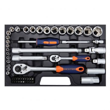 Bricocenter SET 54 PCS. SOCKETS+BITS DEXTER CHROME VANADIUM ASSORTED SIZES, 1/4-1/2INCH SOCKET