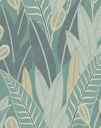 WALLPAPER GREEN LACQUERED LEAVES 53CMX10.5M