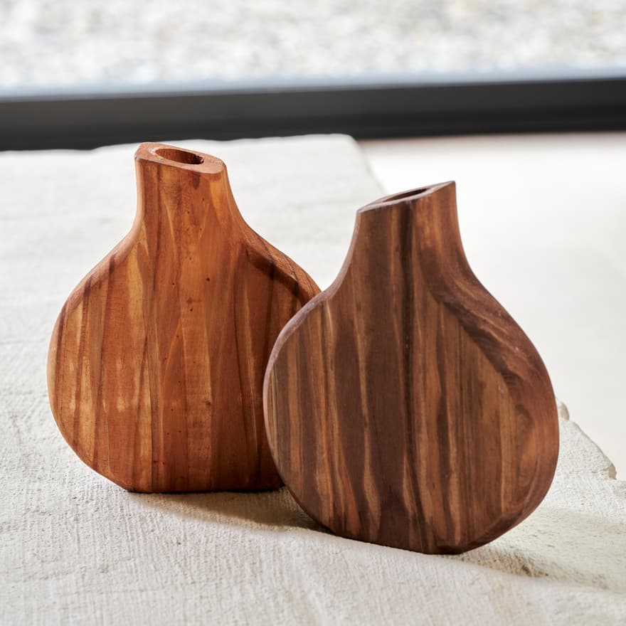 WOODY Decorative vase 2 colours brown, dark brownH 17 x W 14.5 cm - best price from Maltashopper.com CS674709